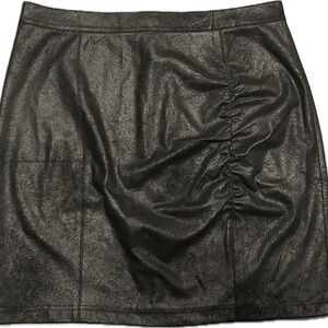 Free People Black Ruched Faux Suede Mini Skirt | Size M